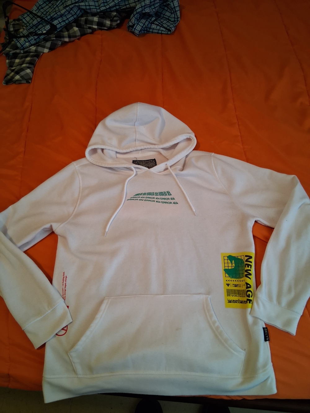 Brooklyn Cloth Mens White Graphic Print Pullover Hoodie Fleece Pockets Size L - Picture 3 of 9
